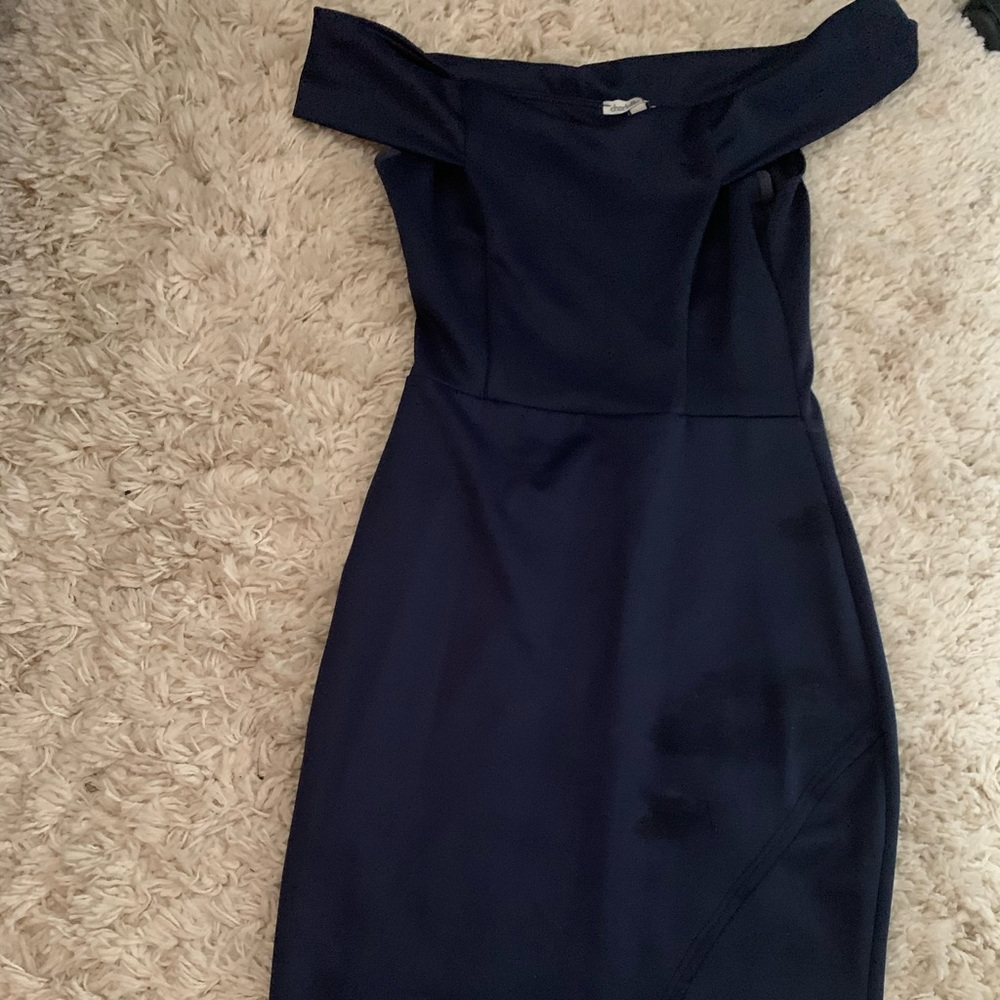 Navy Blue Asymmetrical Body Con Dress